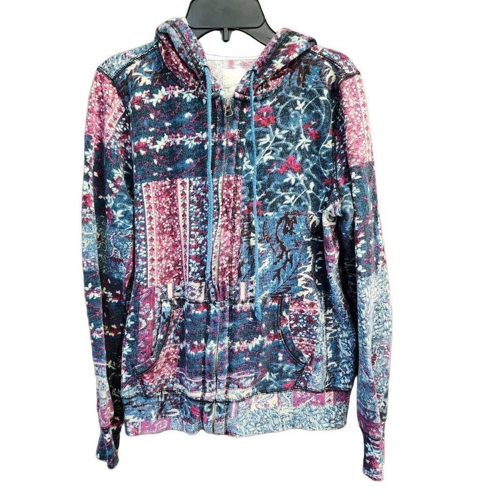 Lucky Brand Floral Hooded Jersey Jacket Coat Women's Size M